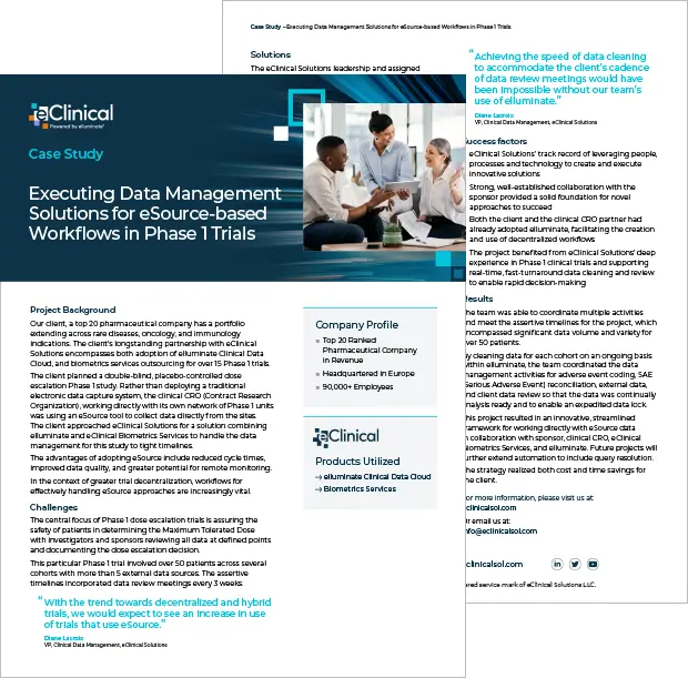 Executing Data Management Solutions for eSource based Workflows in Phase 1 Trials