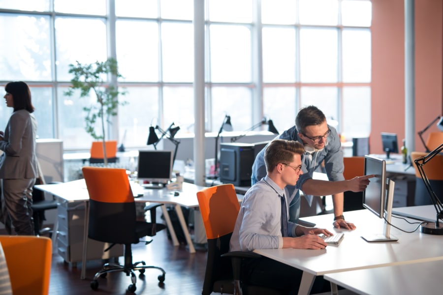 Two Business People Working With computer in office